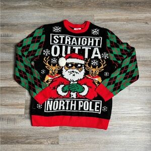 Holiday Time Adult Large Ugly Christmas Sweater Straight Outta North Pole Santa